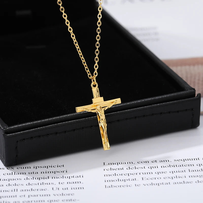 Christian Jesus Cross Necklaces For Women Men Stainless Steel Gold Color Chain Collar Choker Fashion Christ Necklace Accessory