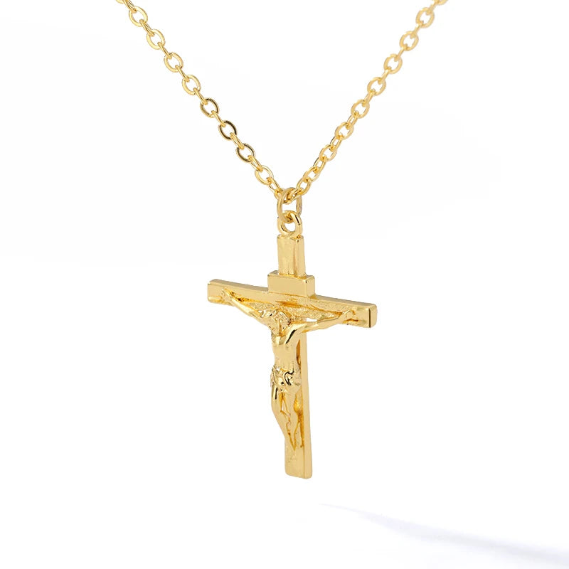 Christian Jesus Cross Necklaces For Women Men Stainless Steel Gold Color Chain Collar Choker Fashion Christ Necklace Accessory