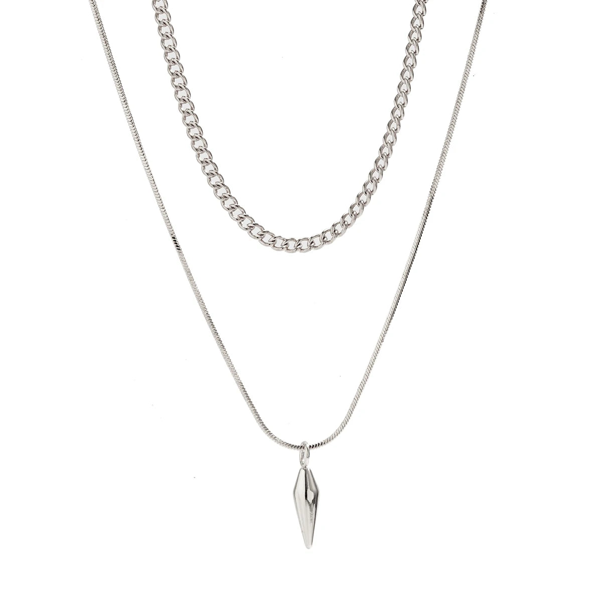 2pcs/set Stainless Steel Metal Rivet Pendant Thin Snake Chain Necklace for Men Punk Silver Color Cuban Link Chain Choker
