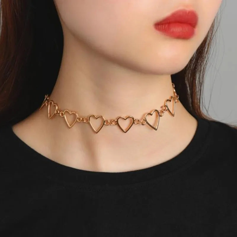 New Hollow Korean Sweet Love Heart Choker Necklace Statement Girlfriend Gift Cute Bicolor Necklace Jewelry Collier Femme 2023