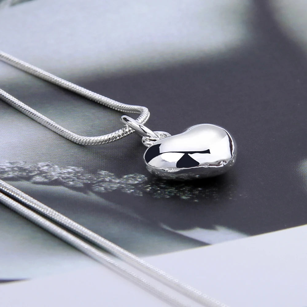 Silver Color Solid Small Heart Pendant Necklace 16-30 Inch Snake Chain For Women Wedding Charm Fashion Jewelry