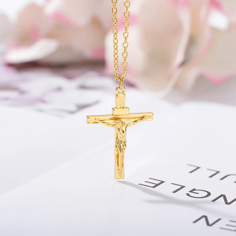 Christian Jesus Cross Necklaces For Women Men Stainless Steel Gold Color  Chain Collar Choker Fashion Christ Necklace Accessory