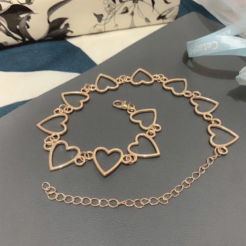 New Hollow Korean Sweet Love Heart Choker Necklace Statement Girlfriend Gift Cute Bicolor Necklace Jewelry Collier Femme 2023