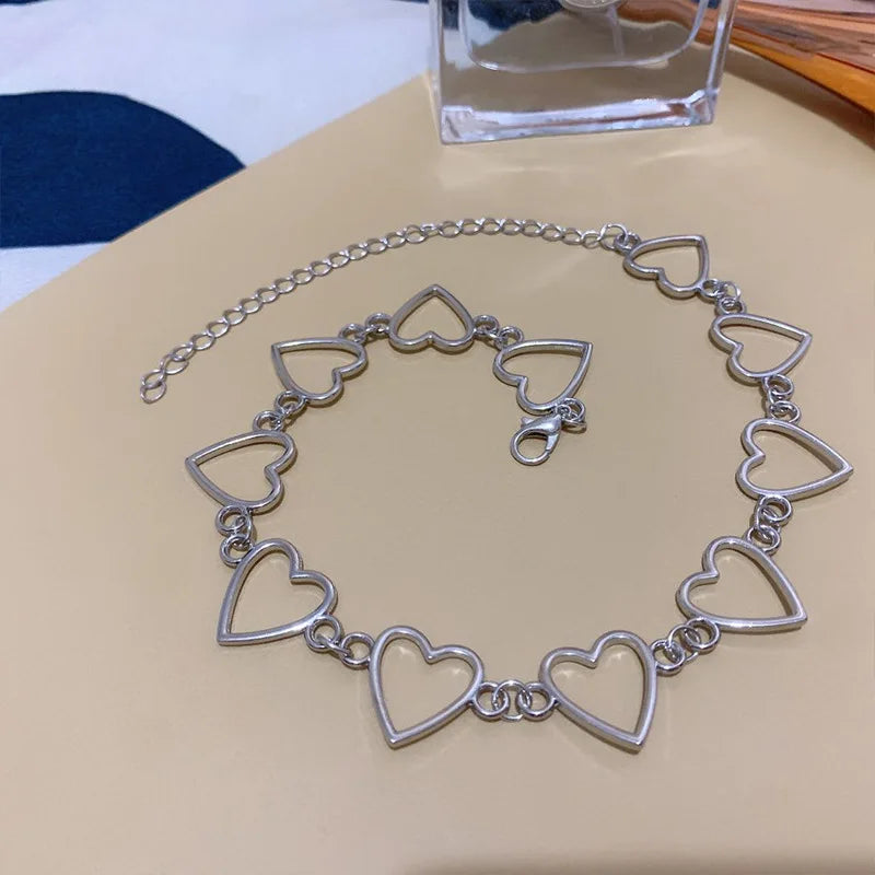 New Hollow Korean Sweet Love Heart Choker Necklace Statement Girlfriend Gift Cute Bicolor Necklace Jewelry Collier Femme 2023