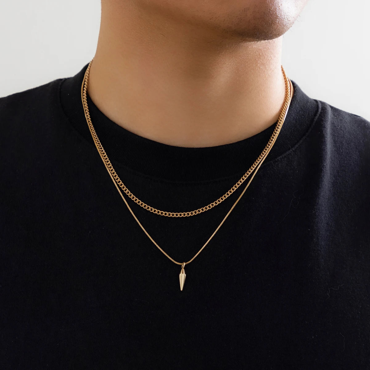 2pcs/set Stainless Steel Metal Rivet Pendant Thin Snake Chain Necklace for Men Punk Silver Color Cuban Link Chain Choker